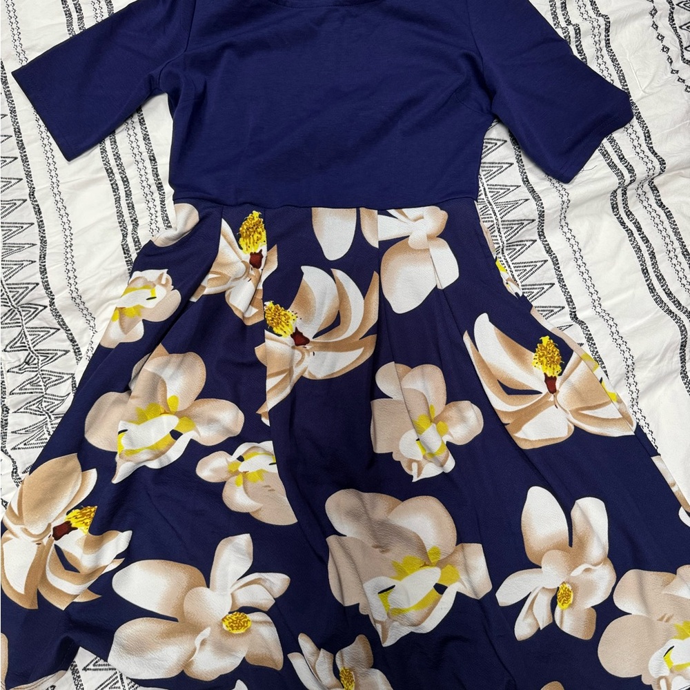 Navy Floral Midi Dress w/ Pockets